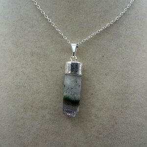 Amethyst and Agate Cylinder Pendant on Box Chain